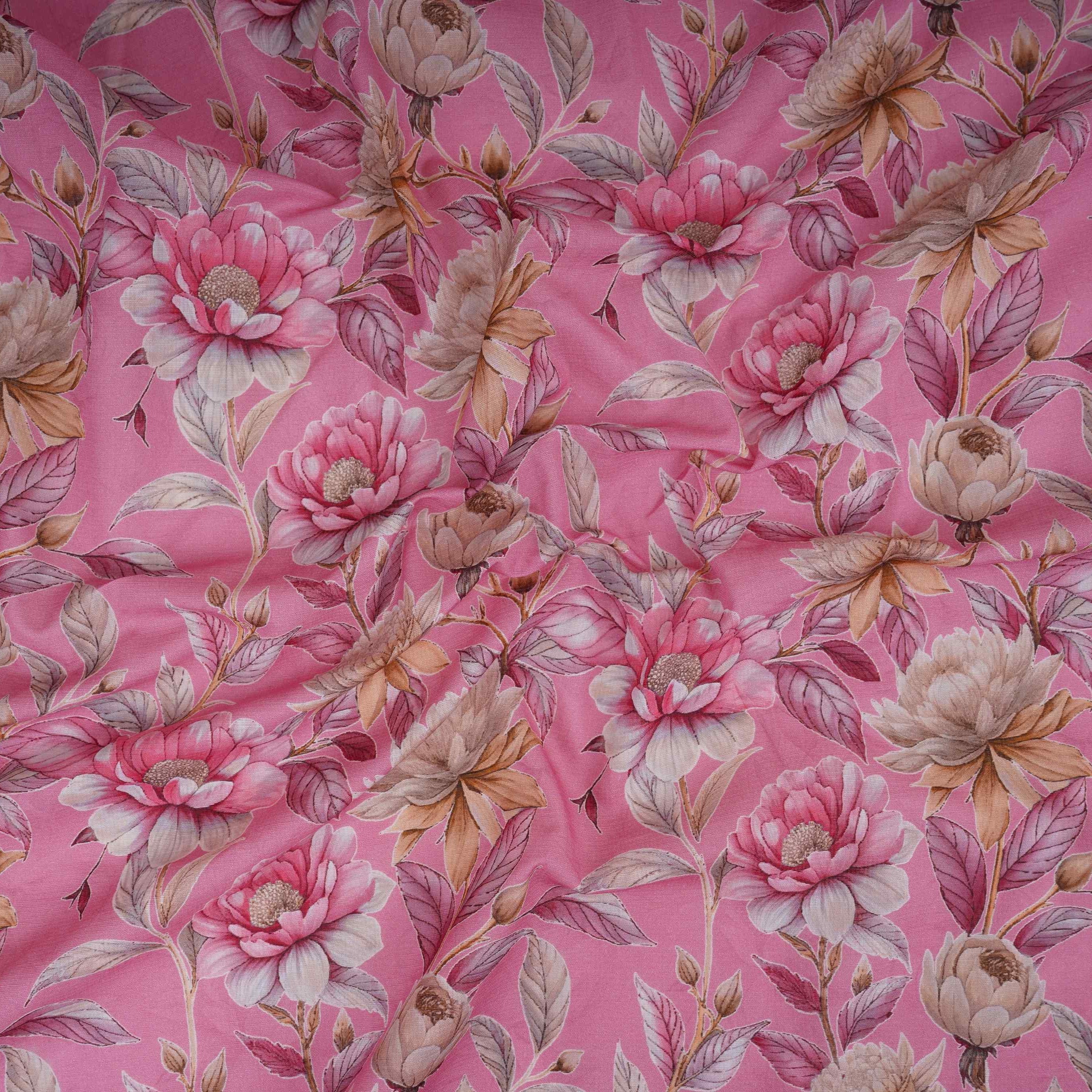 Pink Floral Print Cotton Linen Fabric RT-30959 - TradeUNO