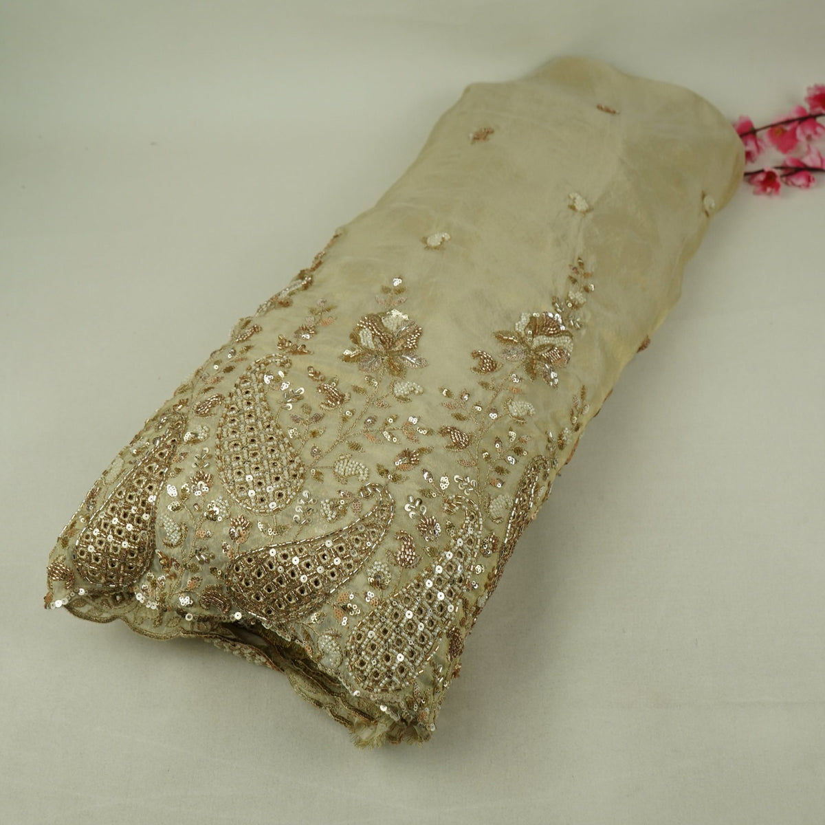 Sequins Cutdana Cutwork Embroidery Dyeable Tissue Fabric GL-34536