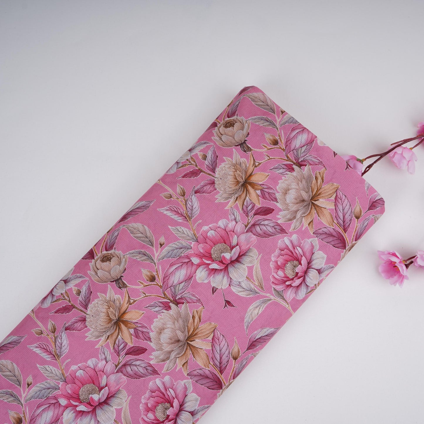 Pink Floral Print Cotton Linen Fabric RT-30959