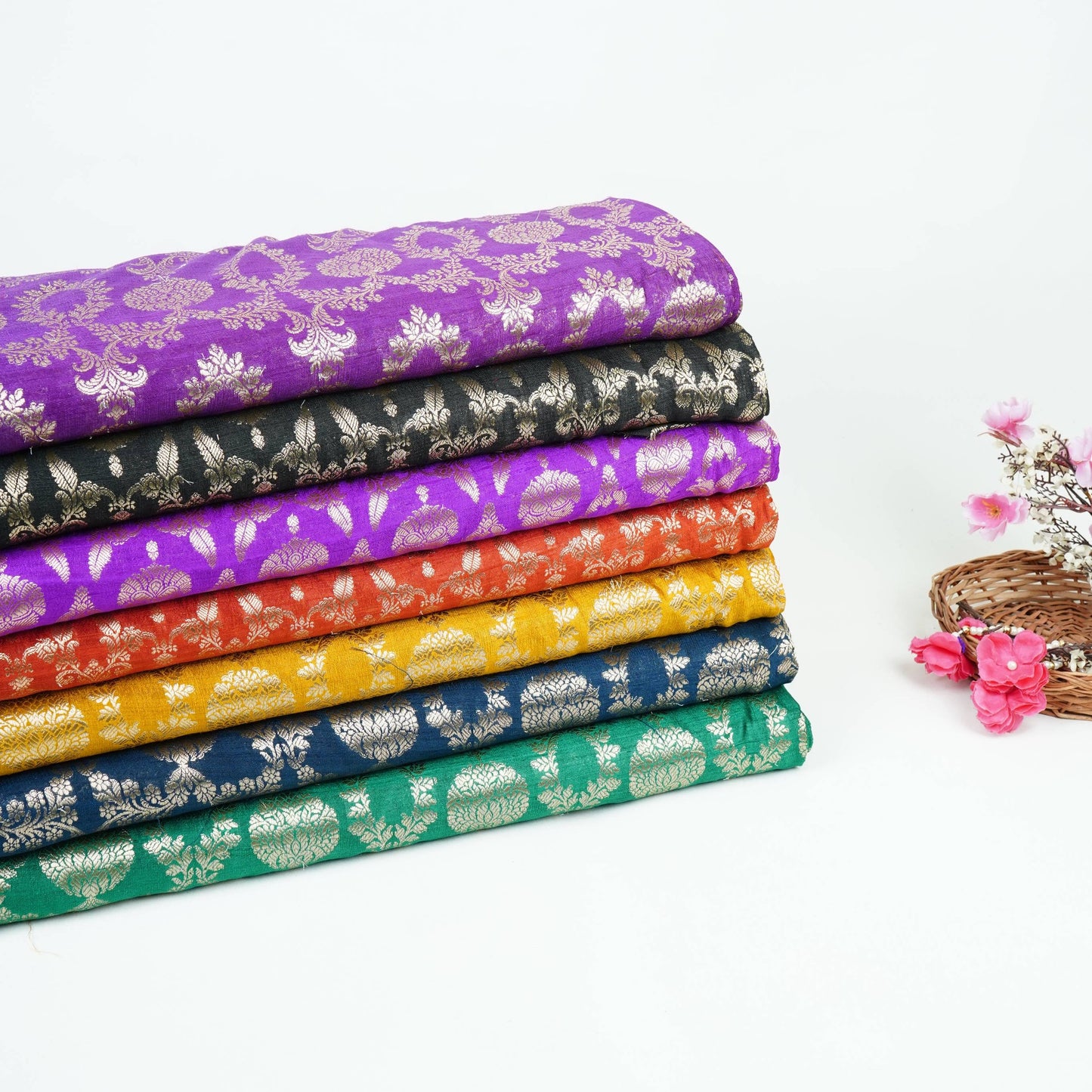 Black Floral Jaal Raw Silk Fabric CW-32523