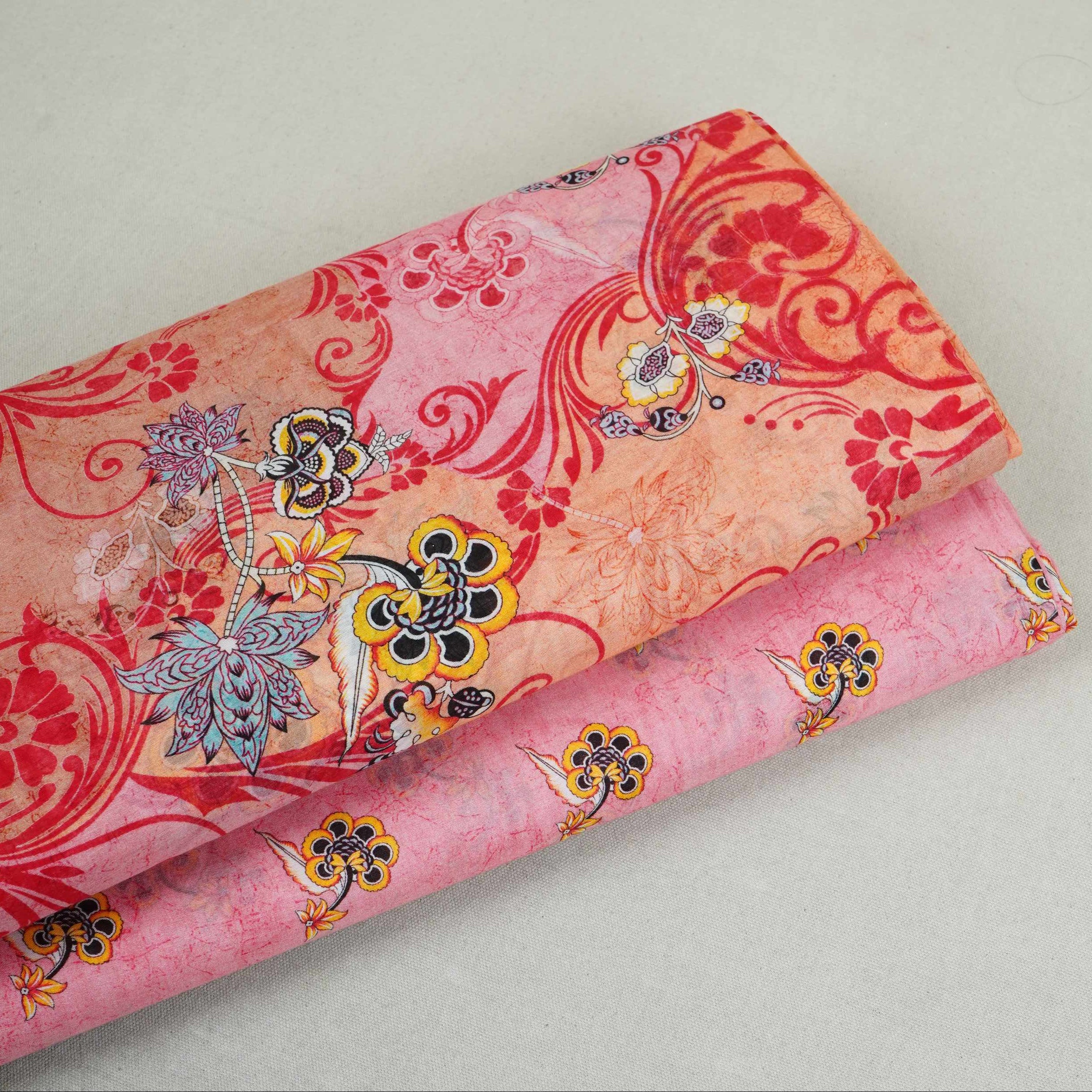 Pink Floral Print Mul Chanderi Fabric VF-30609 - TradeUNO