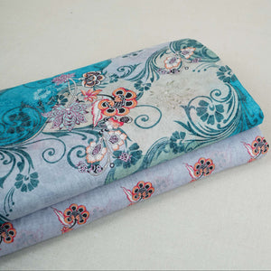 Grey With Multicolor Floral Print Mul Chanderi Fabric VF-30606 - TradeUNO