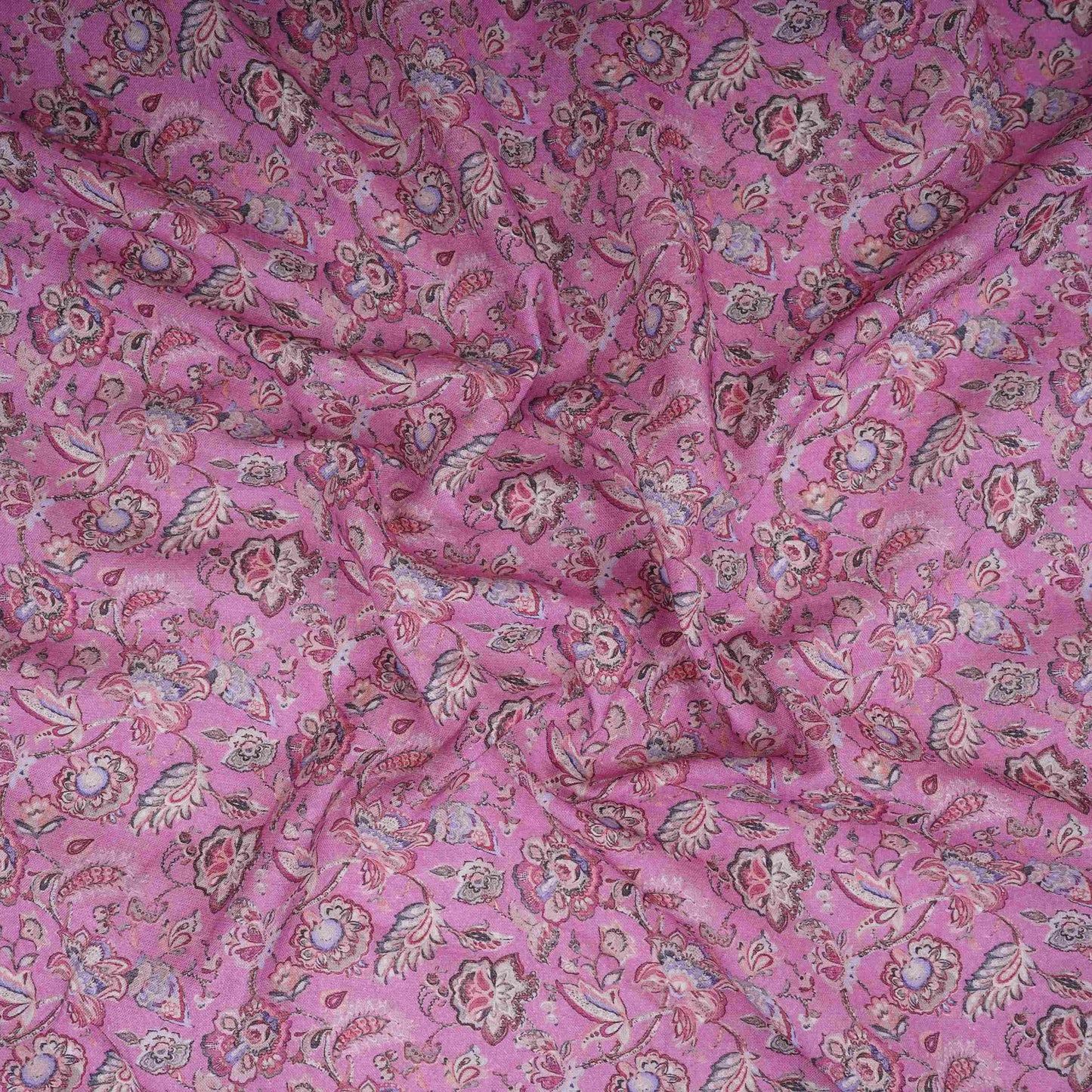 Dark Pink Floral Print Cotton Linen Fabric RT-30968