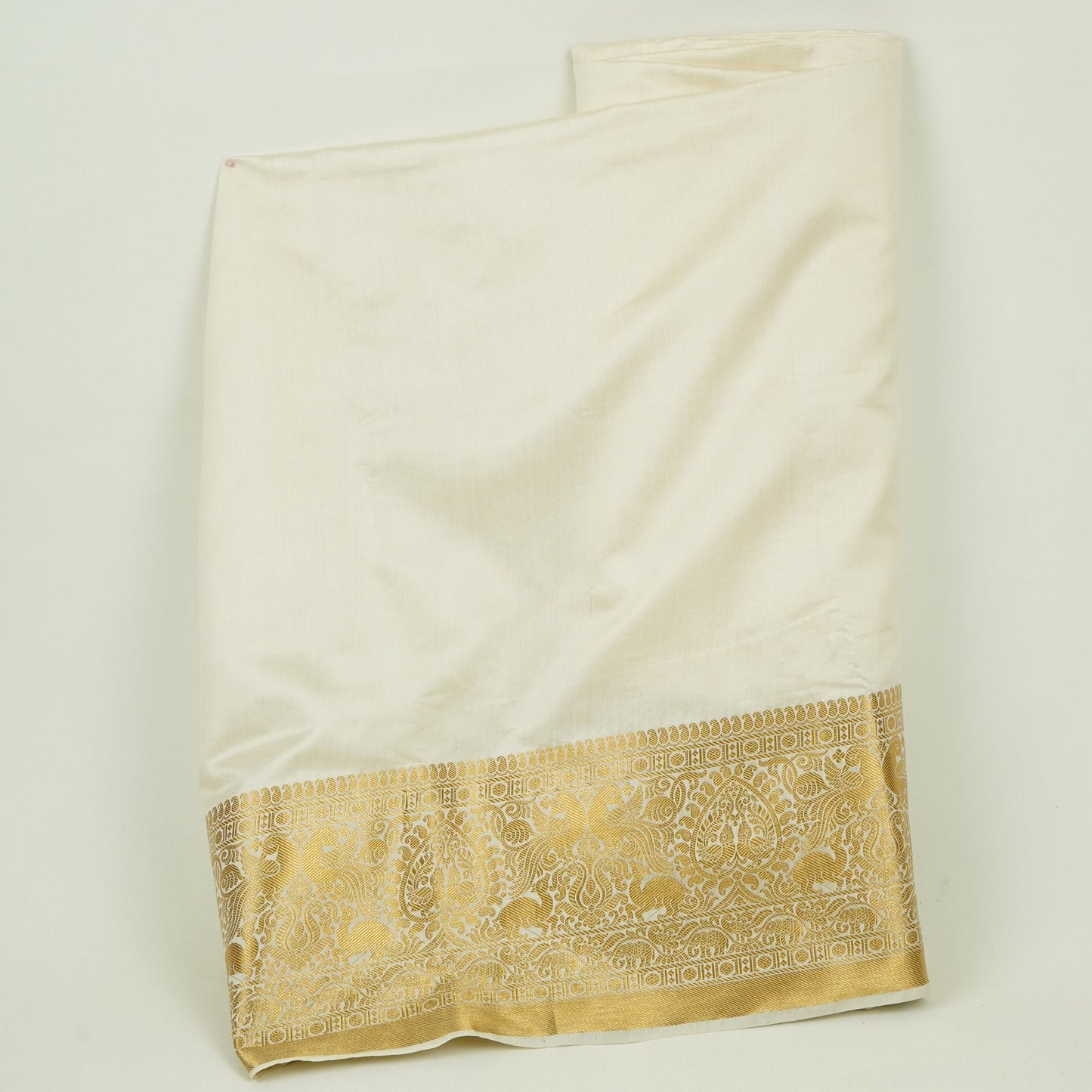 Off White Dyeable Zari Border Work Chiniya Silk Fabric CW-32583