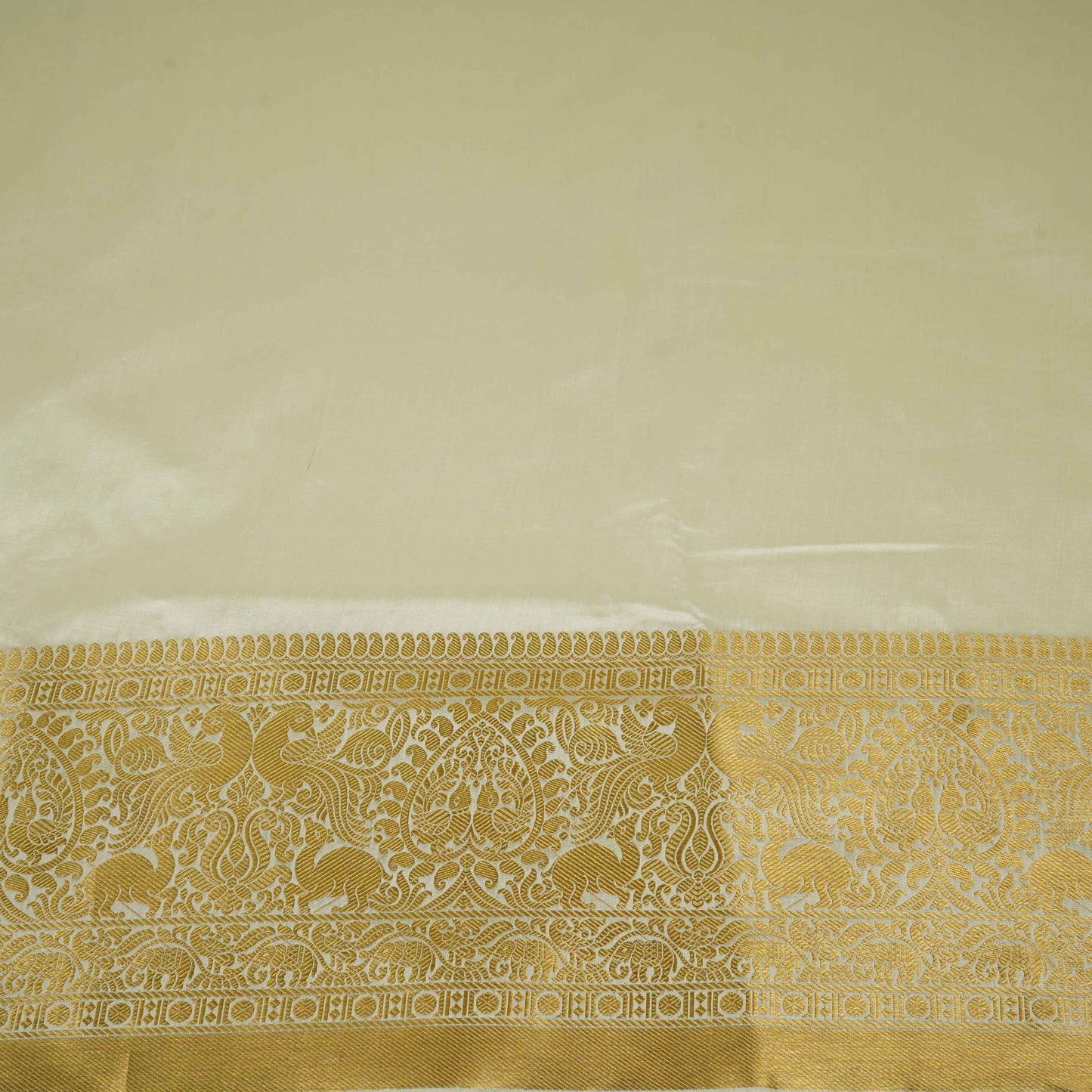 Off White Dyeable Zari Border Work Chiniya Silk Fabric CW-32583