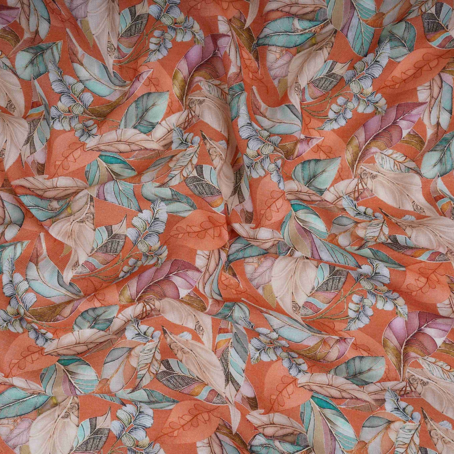 Orange Floral Print Cotton Linen Fabric RT-30967