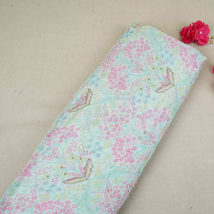 Purple Floral Cutdana Embroidery Chinnon Fabric VF-30630 - TradeUNO