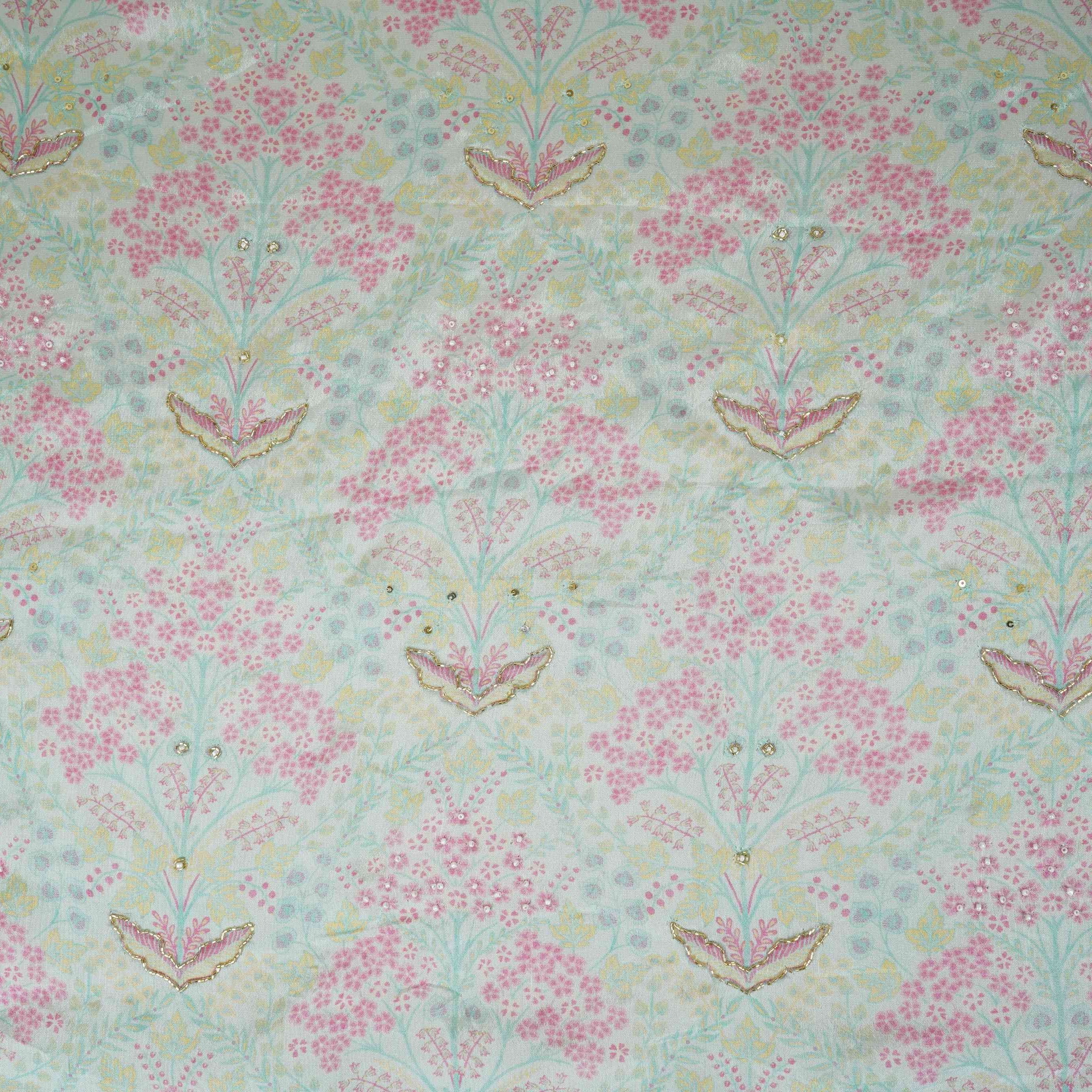 Purple Floral Cutdana Embroidery Chinnon Fabric VF-30630 - TradeUNO