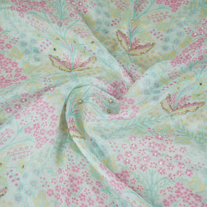 Purple Floral Cutdana Embroidery Chinnon Fabric VF-30630 - TradeUNO
