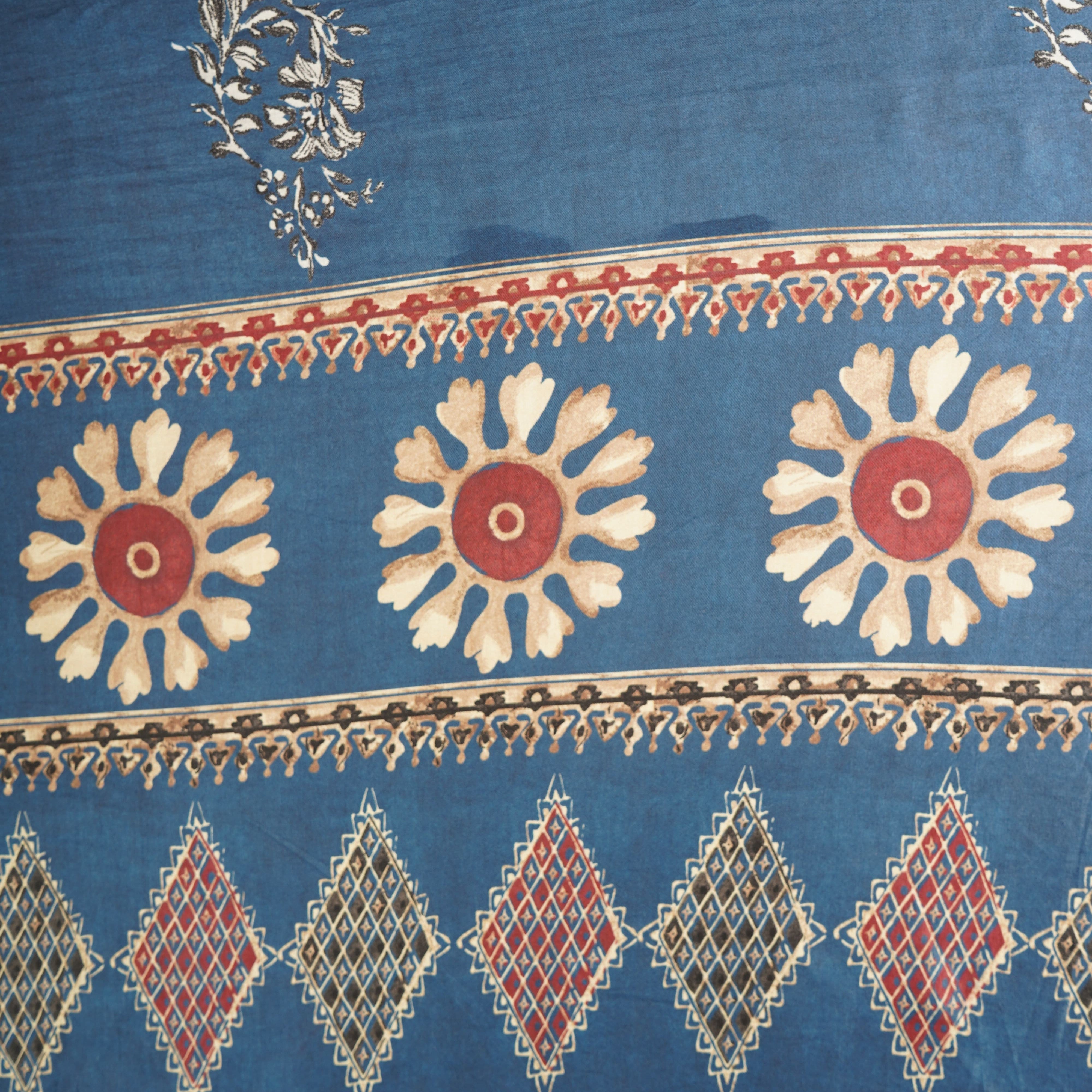 Blue Traditional Print Gaji Silk Fabric