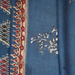 Blue Traditional Print Gaji Silk Fabric