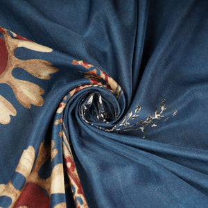 Blue Traditional Print Gaji Silk Fabric