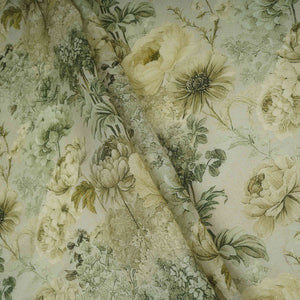 Olive Green Floral Print Cotton Linen Fabric RT-30973 - TradeUNO