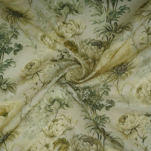 Olive Green Floral Print Cotton Linen Fabric RT-30973 - TradeUNO