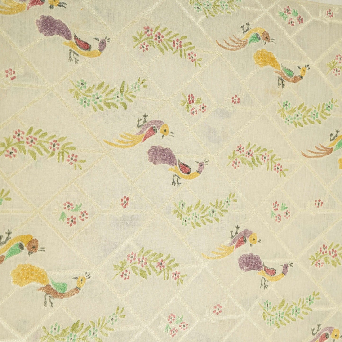 Off White Hand Painted Madhubani Weaving Munga Silk Fabric CW-32580