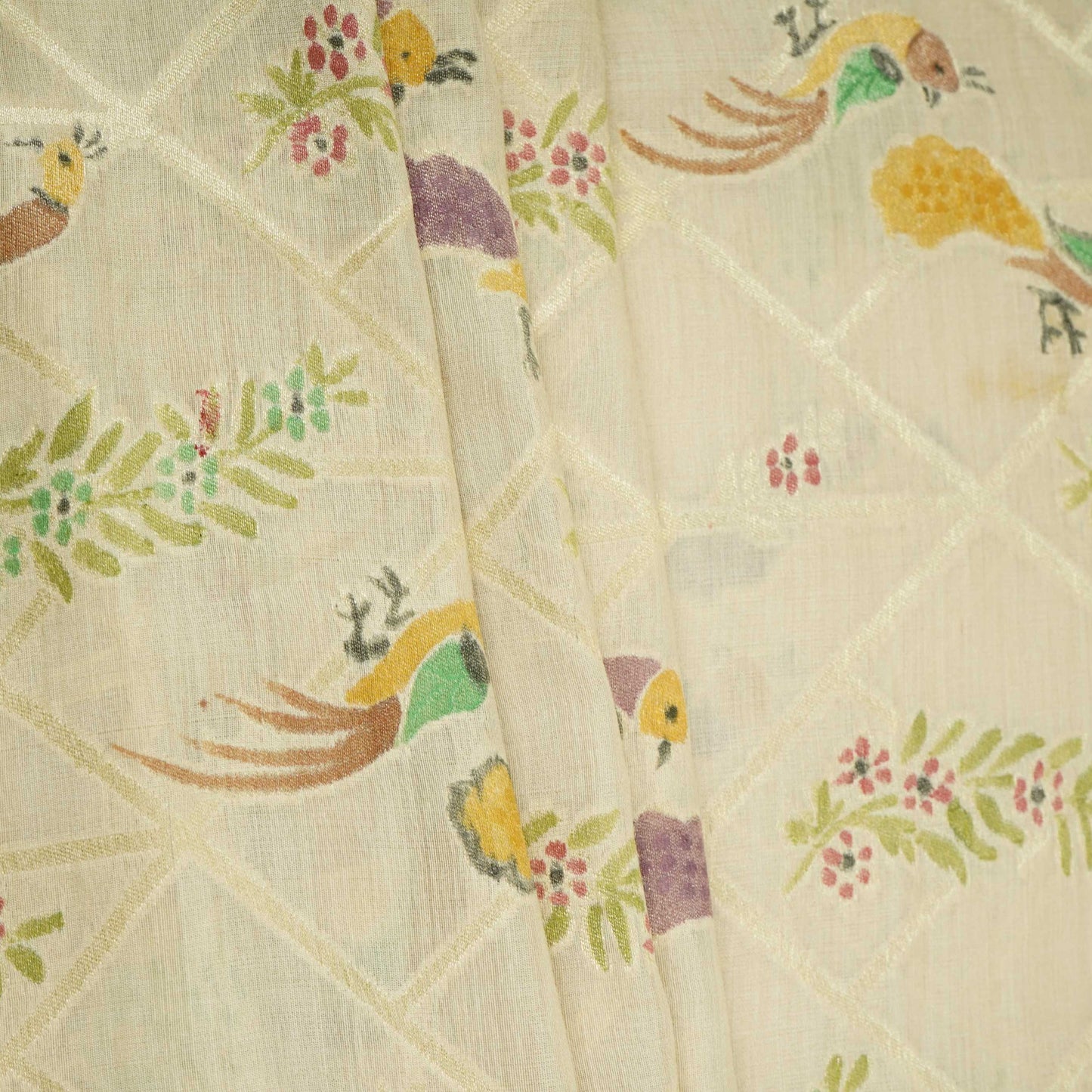 Off White Hand Painted Madhubani Weaving Munga Silk Fabric CW-32580
