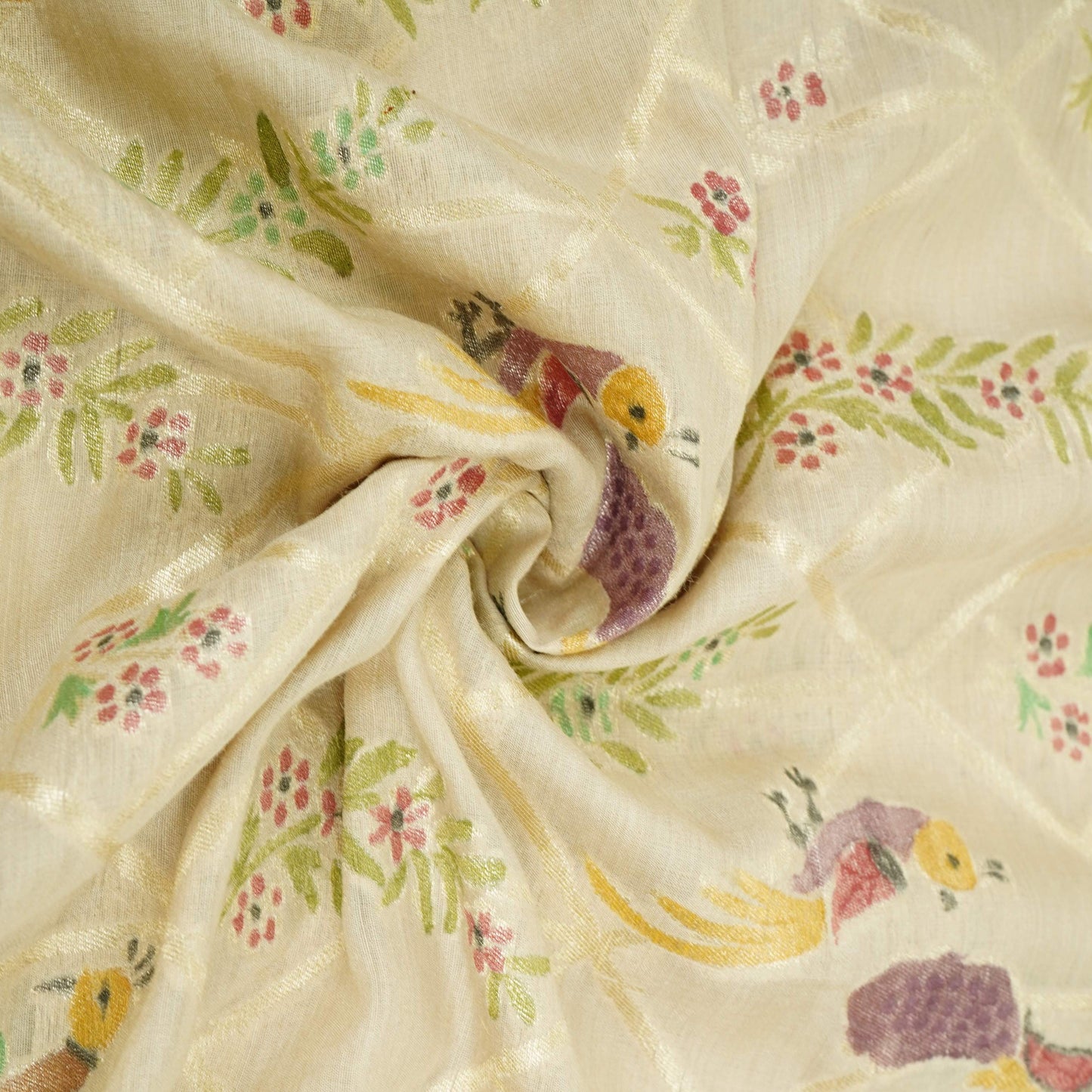 Off White Hand Painted Madhubani Weaving Munga Silk Fabric CW-32580