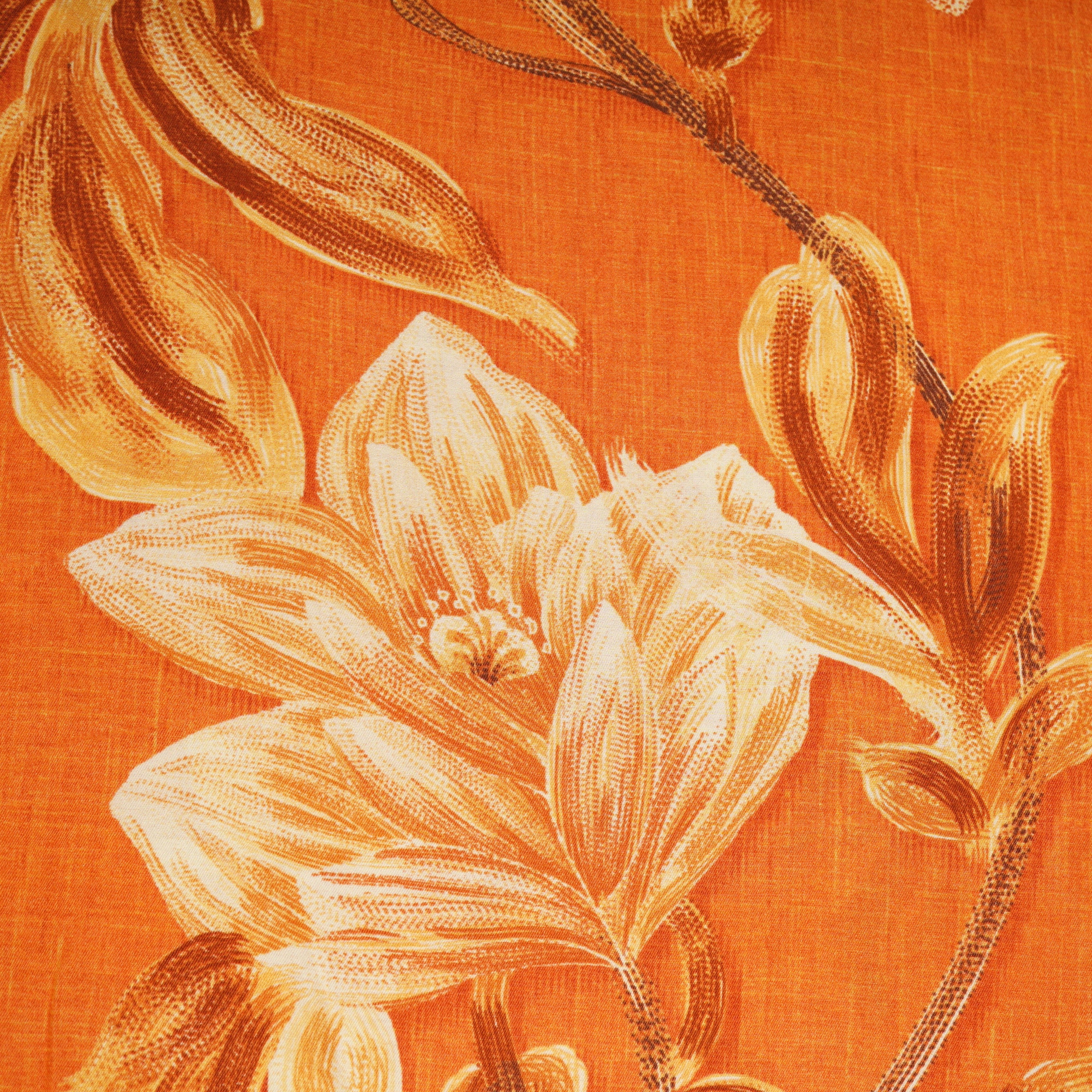 Orange Tropical Print Gaji Silk