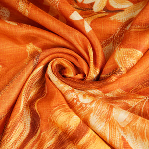 Orange Tropical Print Gaji Silk