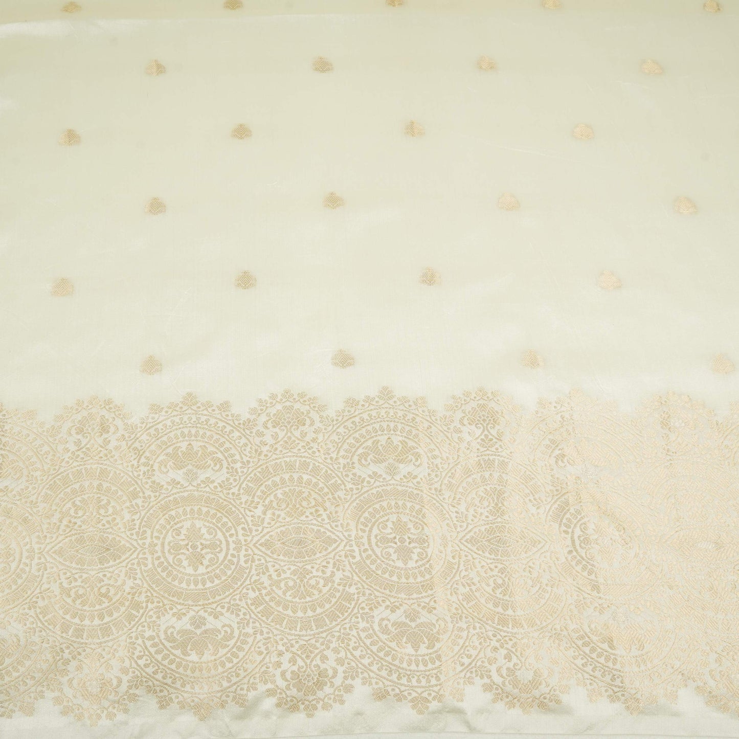 Off White Dyeable Zari Buti Chiniya Silk Fabric CW-32586