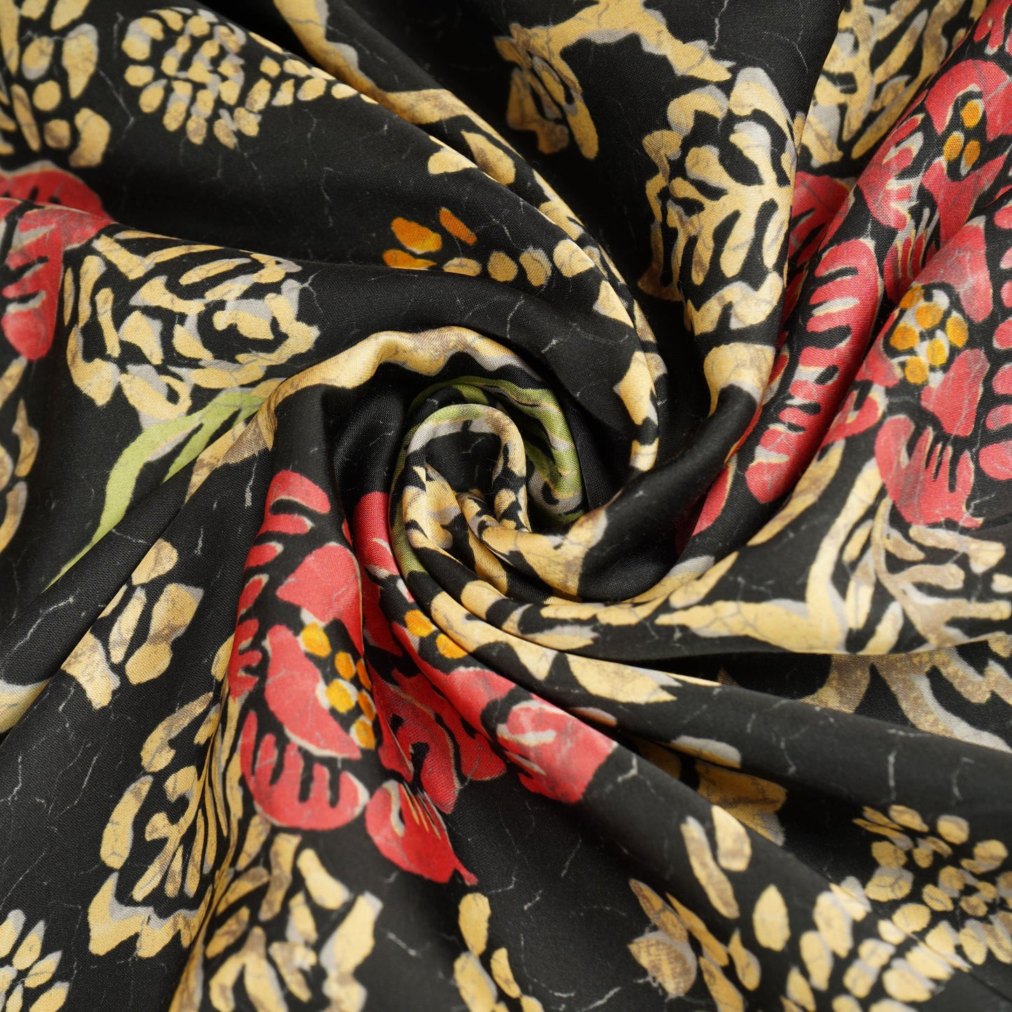 Black Batik Print Modal Satin Fabric
