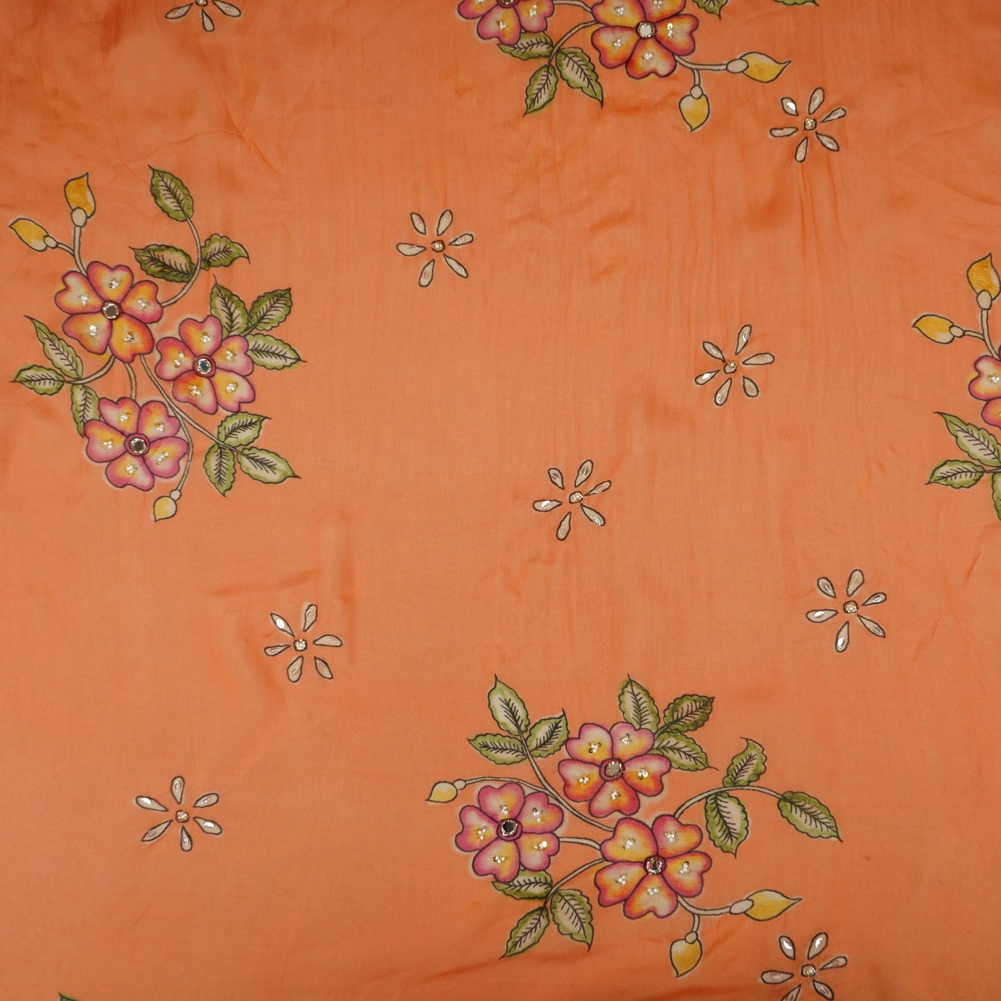 Peach Floral Cutdana Embroidery Organza Fabric VF-30624