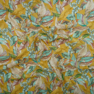 Mustard Yellow Floral Print Cotton Linen Fabric RT-30971 - TradeUNO