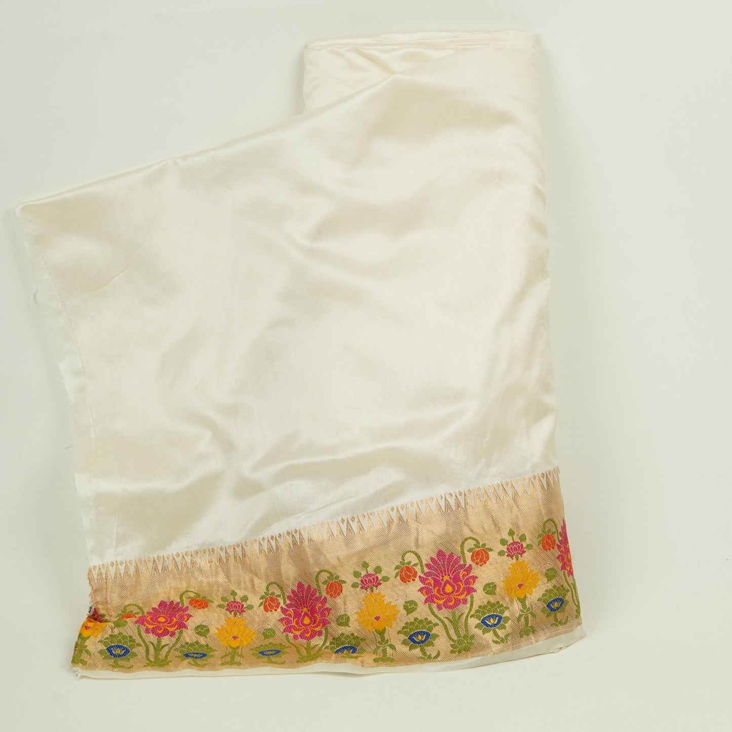 Off White Dyeable Zari Border Work Chiniya Silk Fabric CW-32582