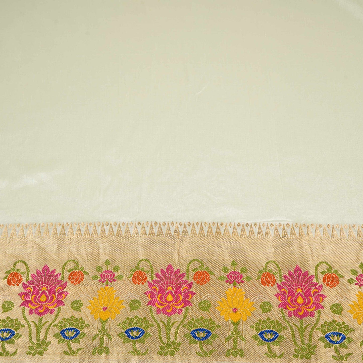 Off White Dyeable Zari Border Work Chiniya Silk Fabric CW-32582