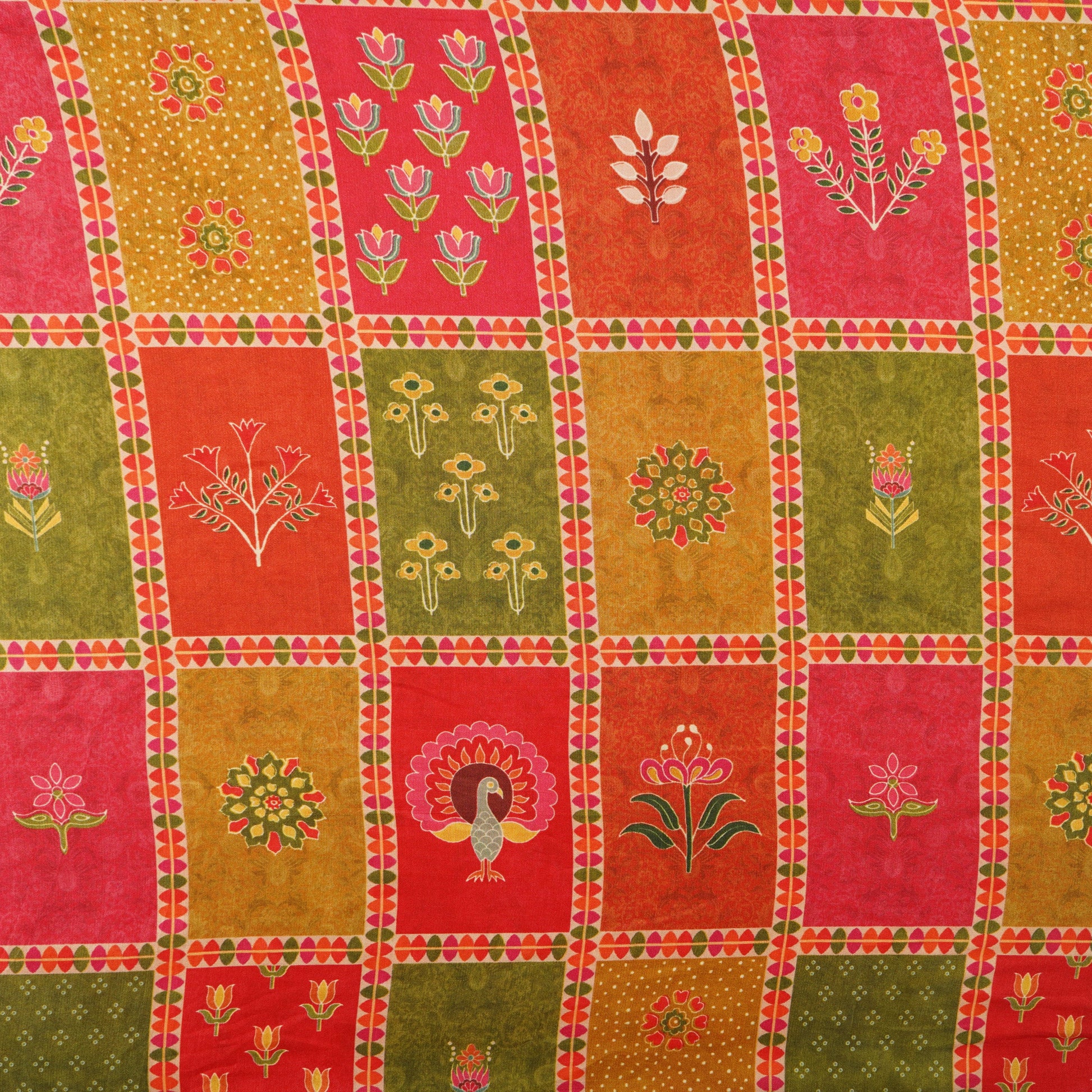 Red Traditional Print Bemberg Gajji Silk