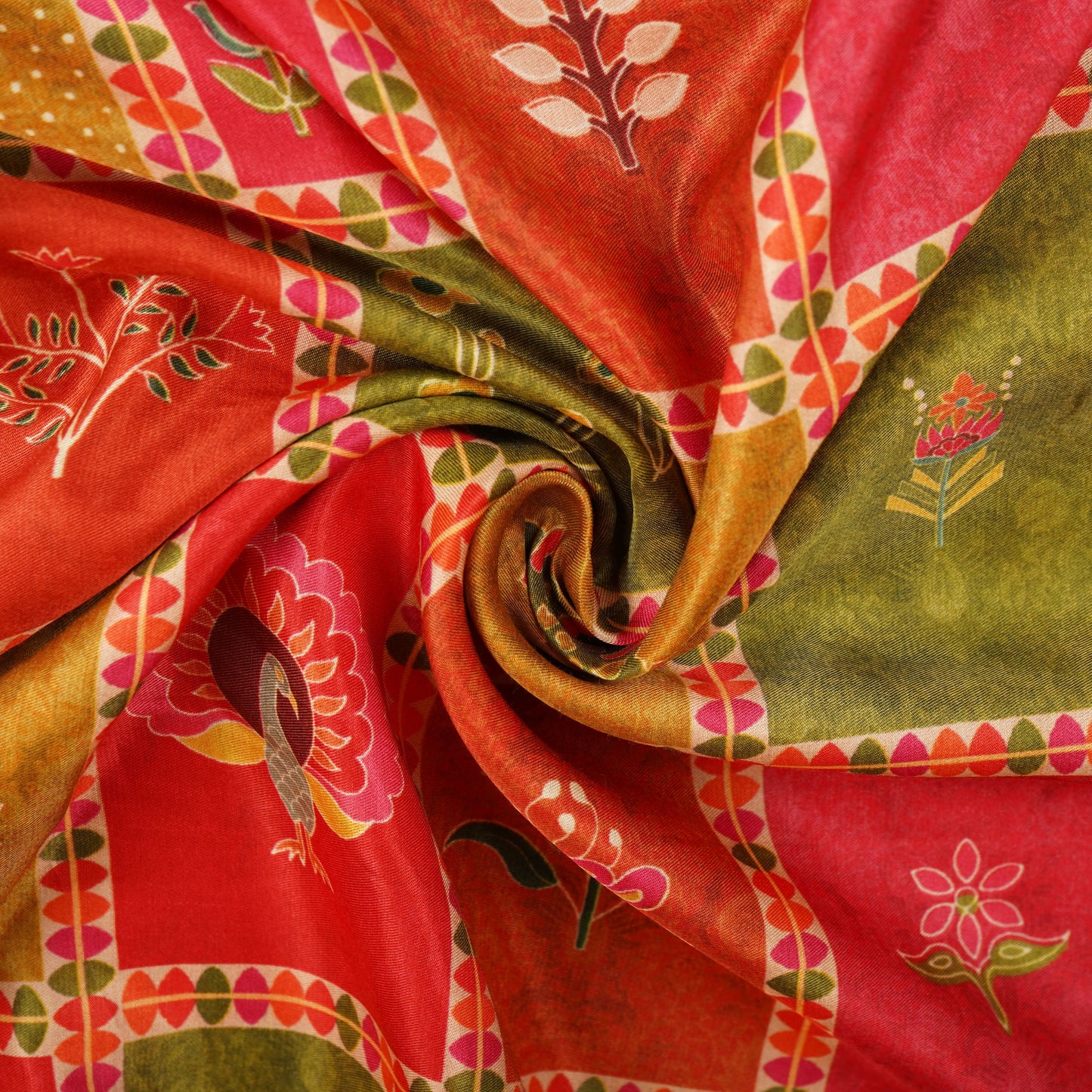 Red Traditional Print Bemberg Gajji Silk