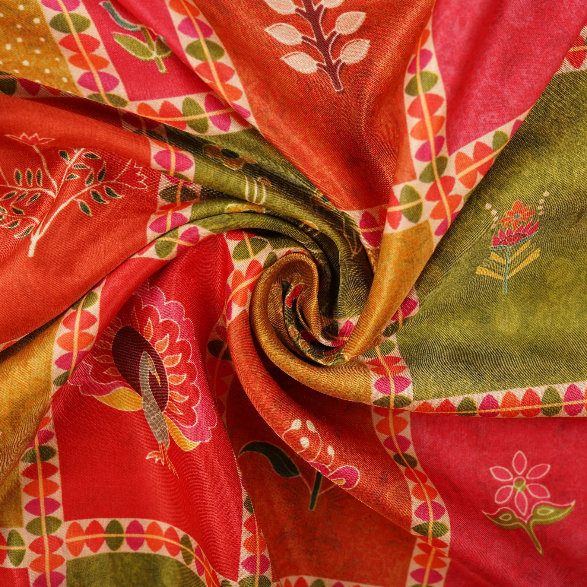Red Traditional Print Bemberg Gajji Silk