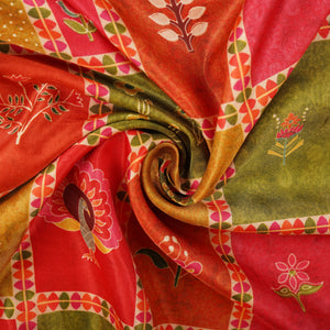 Red Traditional Print Bemberg Gajji Silk