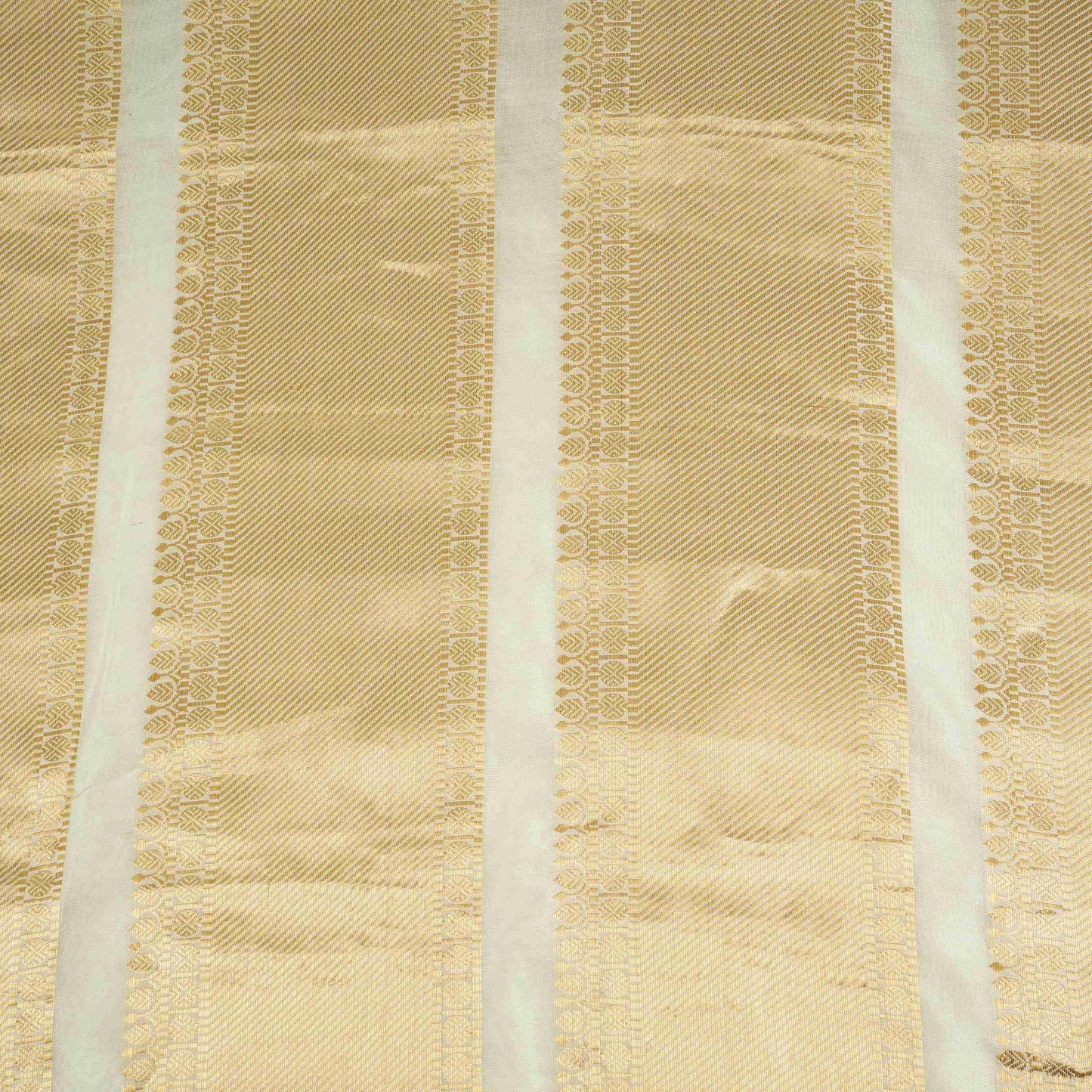 Off White Dyeable Golden Zari Weave Chiniya Silk Fabric CW-32587