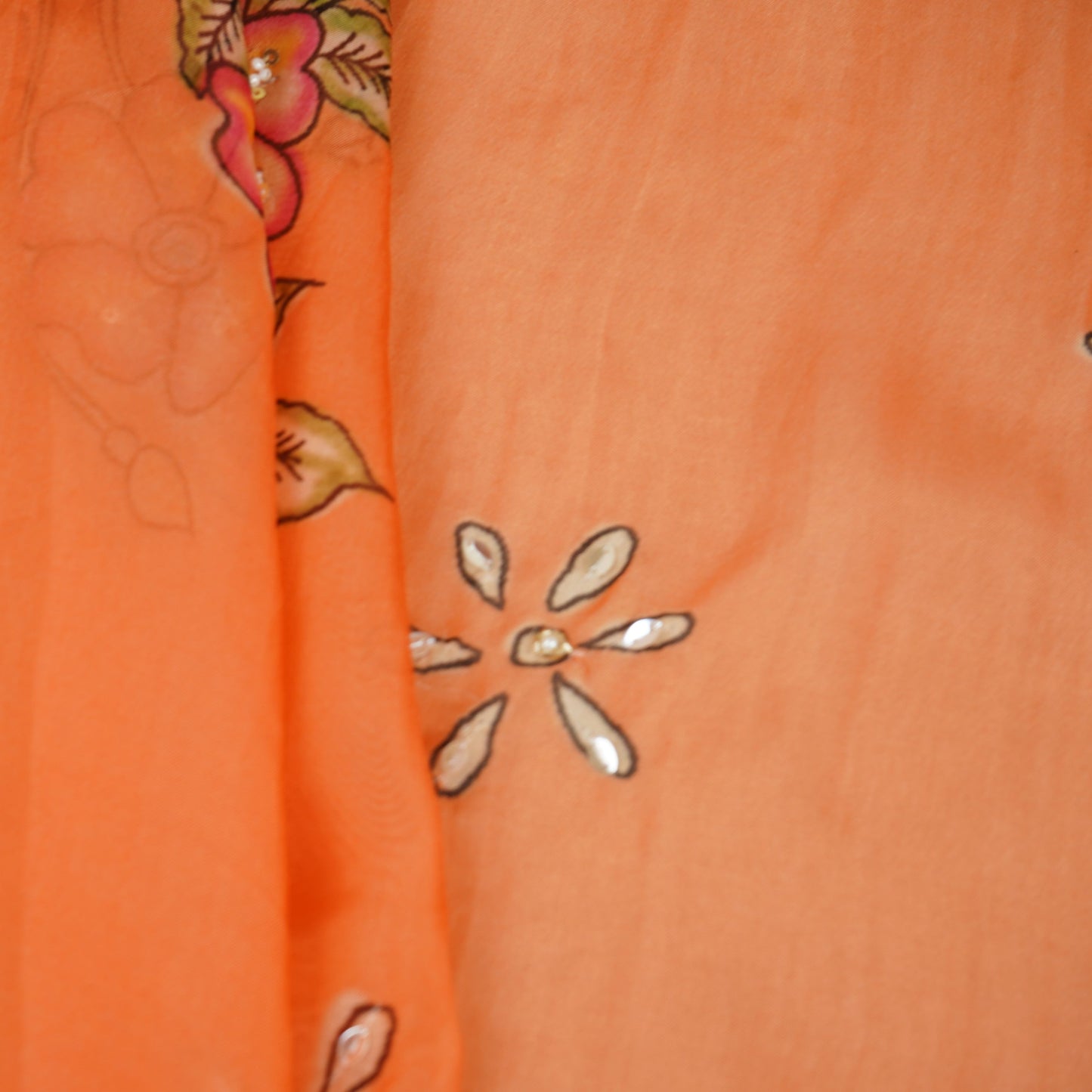 Peach Floral Cutdana Embroidery Organza Fabric VF-30624