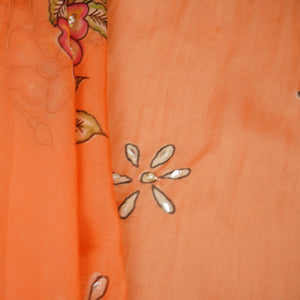 Peach Floral Cutdana Embroidery Organza Fabric VF-30624 - TradeUNO