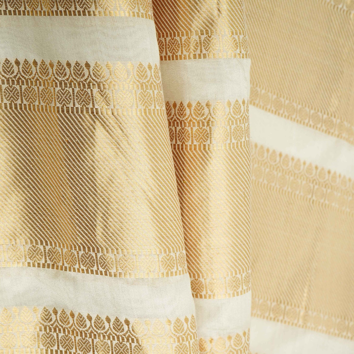 Off White Dyeable Golden Zari Weave Chiniya Silk Fabric CW-32587
