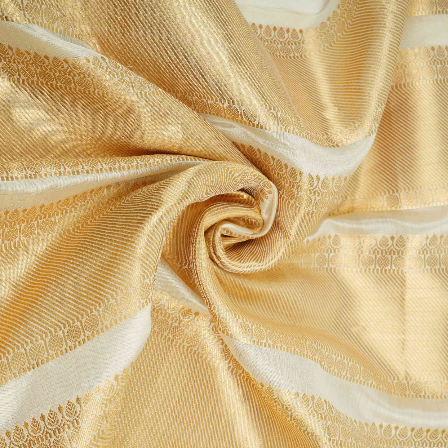 Off White Dyeable Golden Zari Weave Chiniya Silk Fabric CW-32587