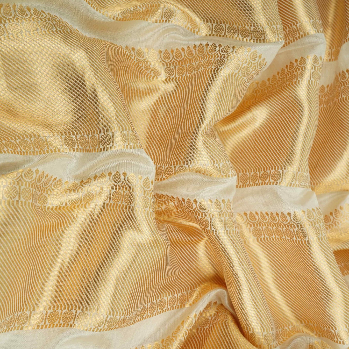 Off White Dyeable Golden Zari Weave Chiniya Silk Fabric CW-32587