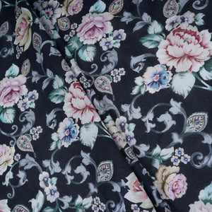 Black Floral Print Cotton Linen Fabric RT-30960 - TradeUNO
