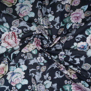 Black Floral Print Cotton Linen Fabric RT-30960 - TradeUNO