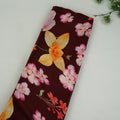 Coffee Brown Floral Print Natural Crepe Fabric SC-34516