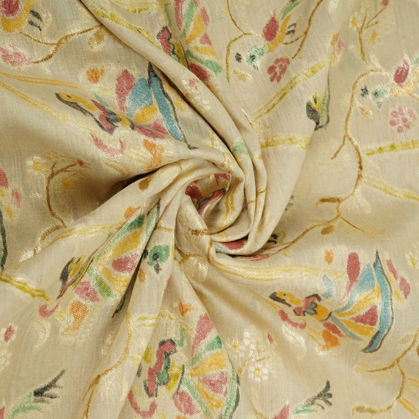 Off White Hand Painted Madhubani Weaving Munga Silk Fabric CW-32579