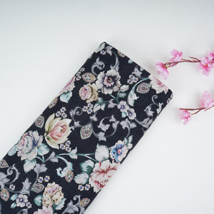 Black Floral Print Cotton Linen Fabric RT-30960 - TradeUNO