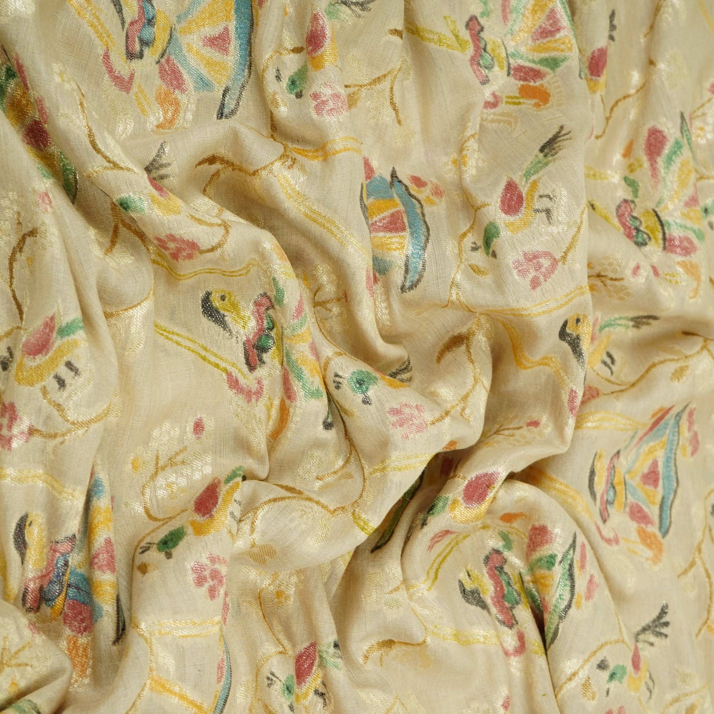 Off White Hand Painted Madhubani Weaving Munga Silk Fabric CW-32579