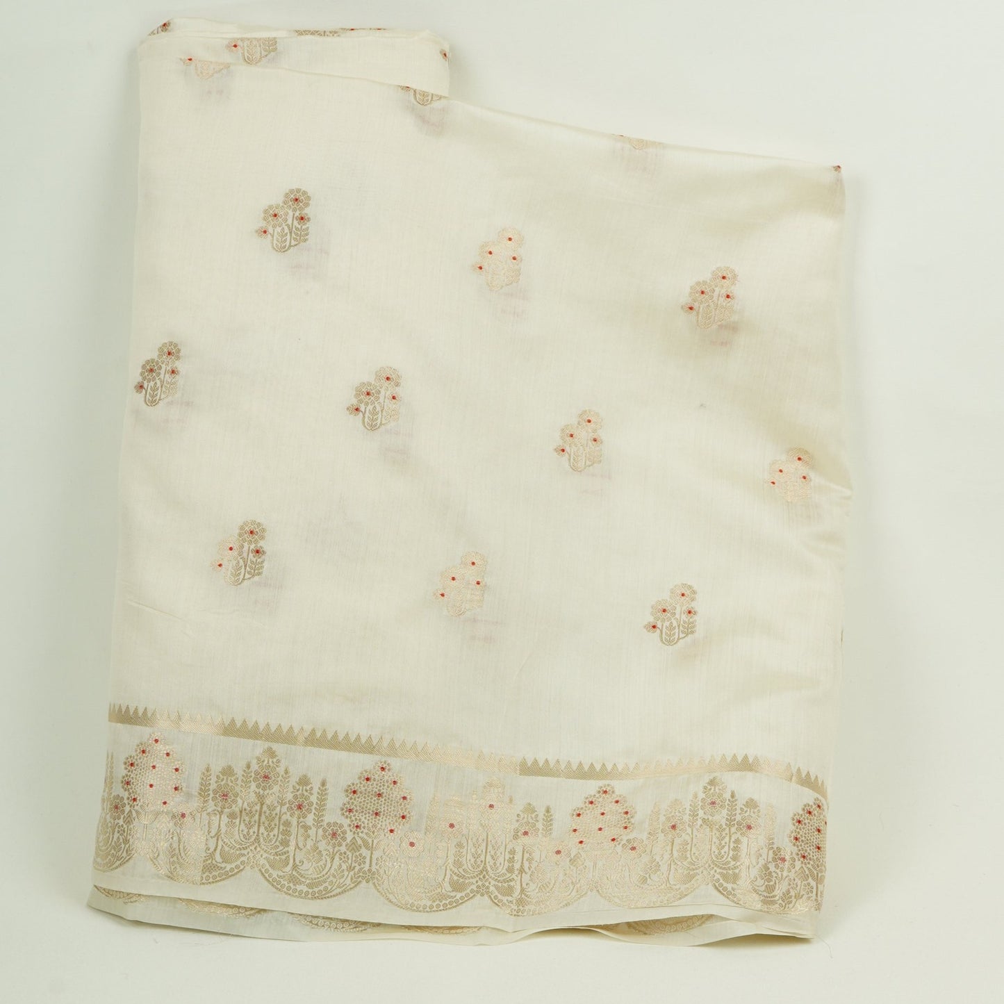 Off White Dyeable Floral Buta Chiniya Silk Fabric CW-32588