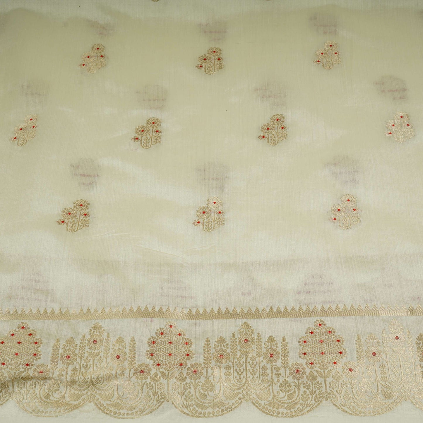 Off White Dyeable Floral Buta Chiniya Silk Fabric CW-32588