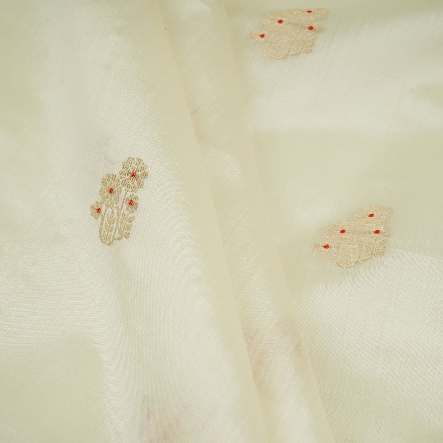 Off White Dyeable Floral Buta Chiniya Silk Fabric CW-32588