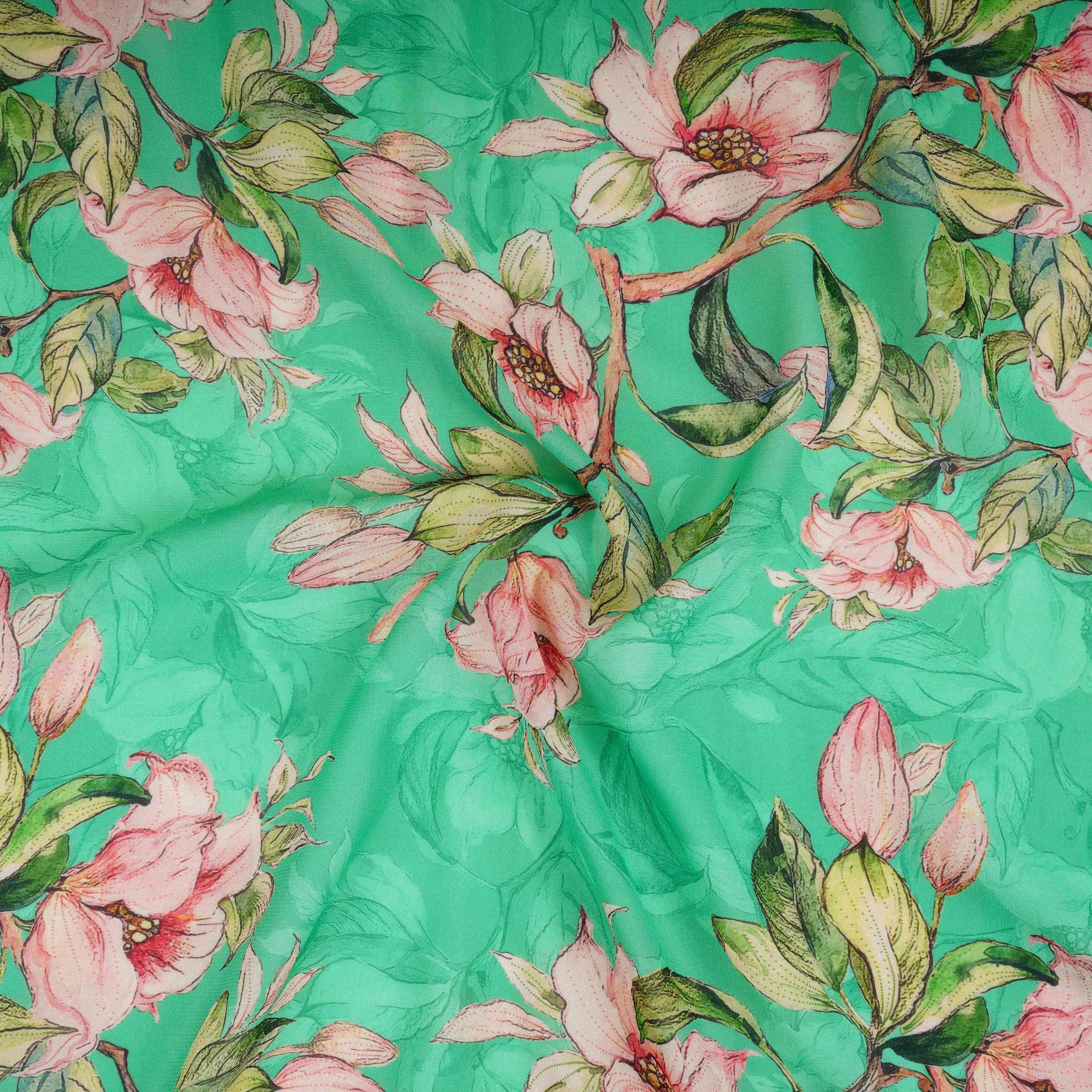 Green floral print Pure Georgette Fabric MTFG-31052 - TradeUNO