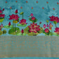Blue Pichwai With Border Chiniya Silk Fabric CW-32575